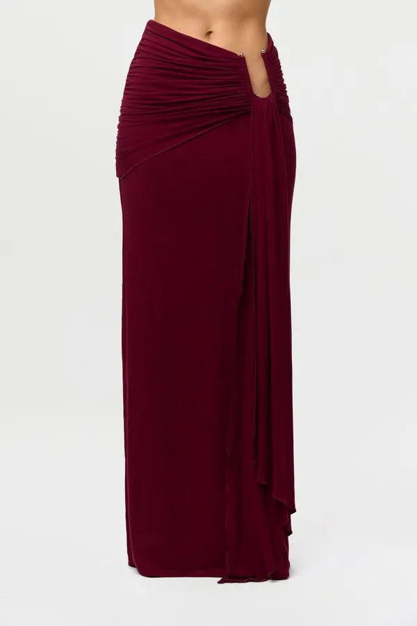 Crimson Draped Maxi Skirt
