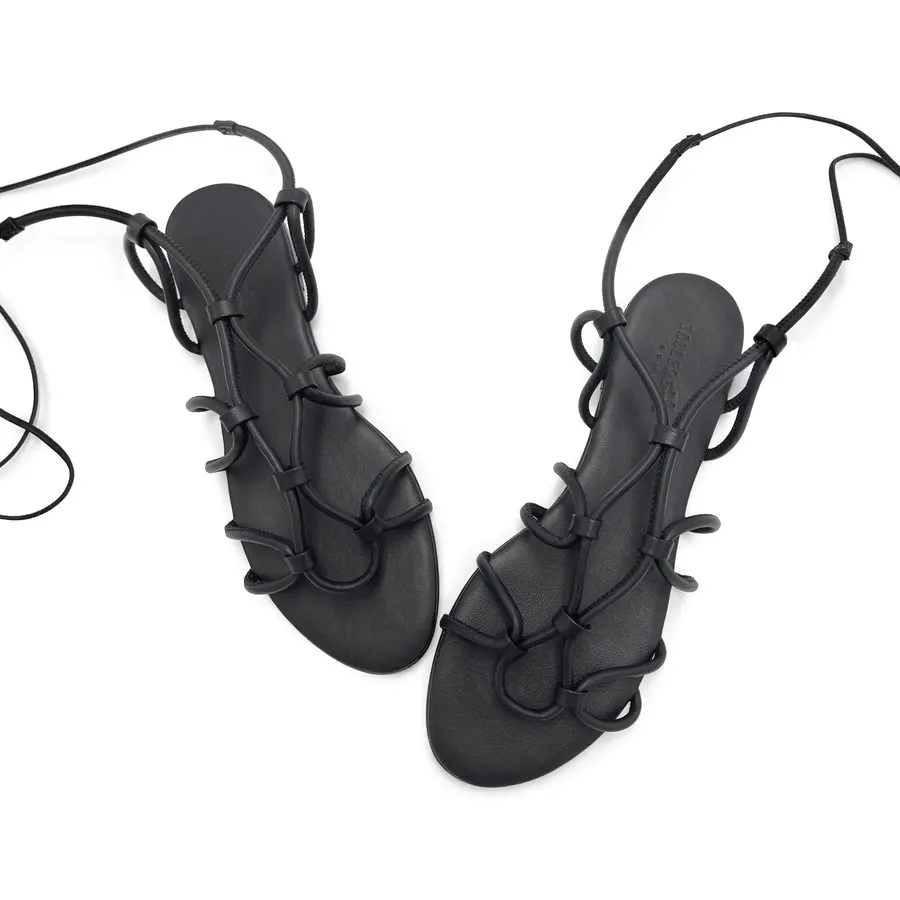 Noir Lace-Up Gladiator Heel Sandal
