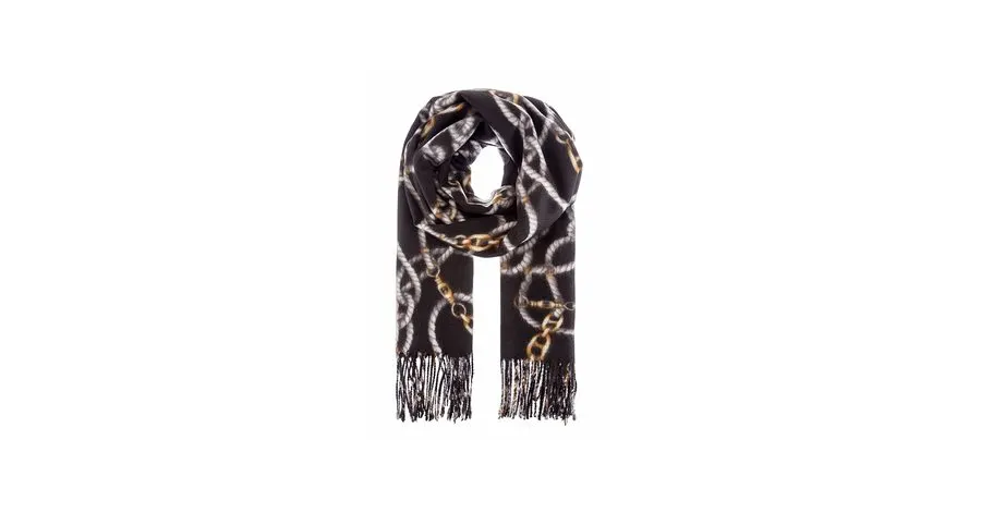 Onyx Chain-Print Silk Ribbon Scarf