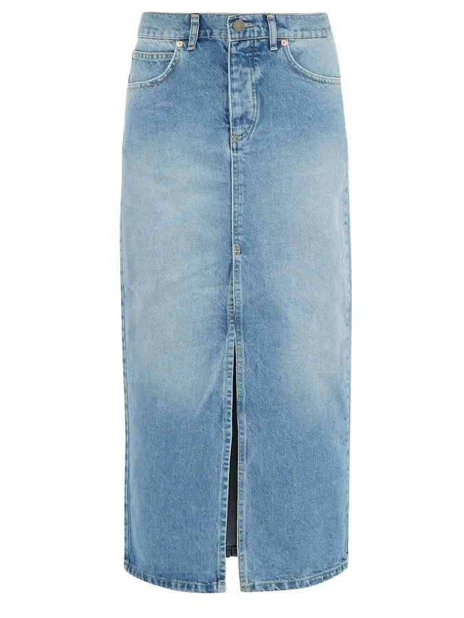 Slit-Front Denim Skirt