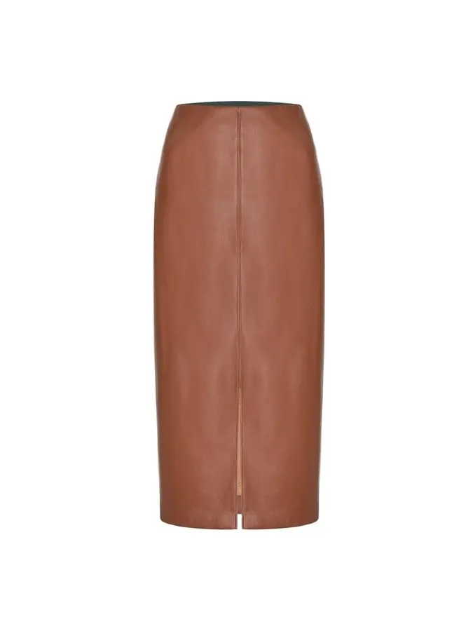 Cognac Bias-Cut Leather Skirt