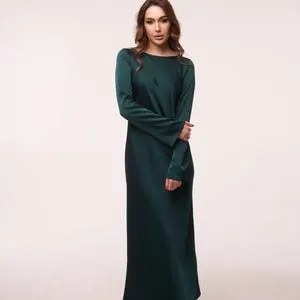 Emerald Satin Long-Sleeve Slip Dress