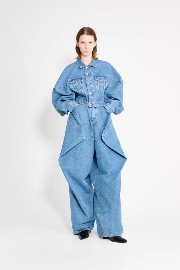 Sculpted-Shoulder Denim Jacket