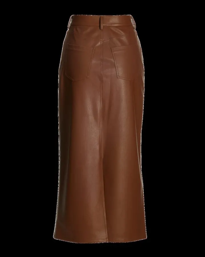Cognac Bias-Cut Leather Skirt