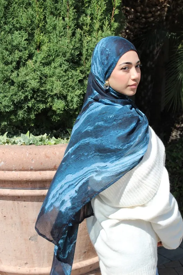 Midnight Marble Silk Shawl