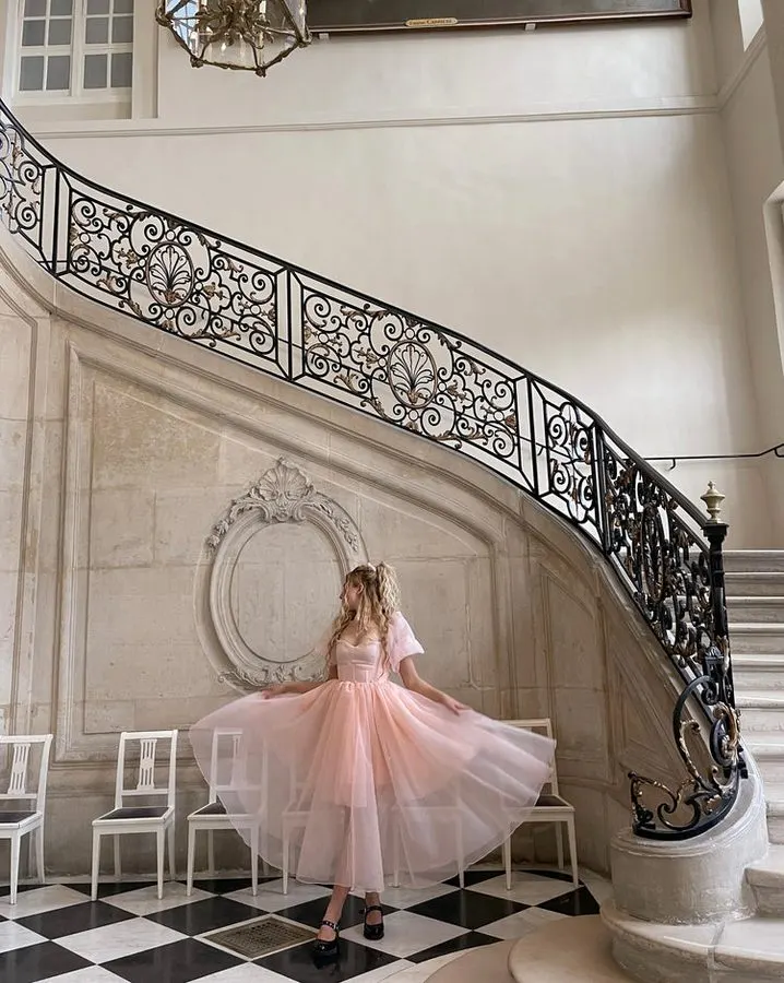 Rose Poudre Staircase Gown