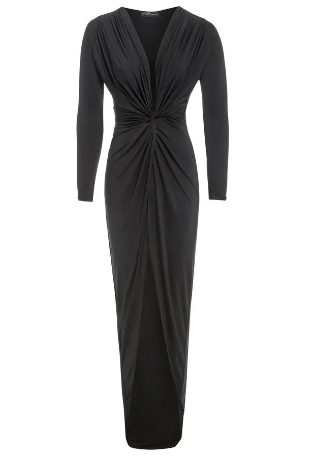Black Twist-Front Midi Dress