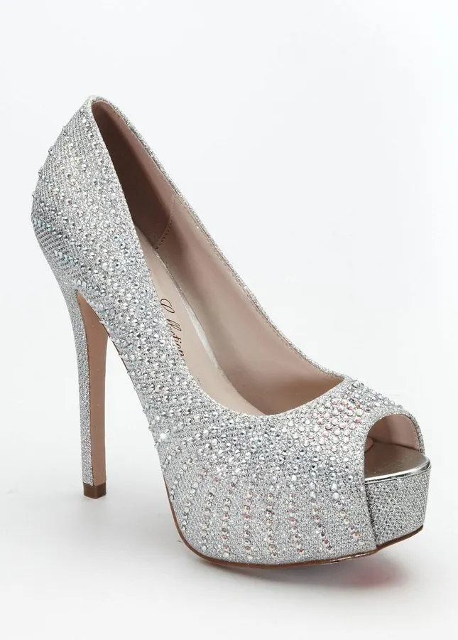 Silver Peep-Toe Pump