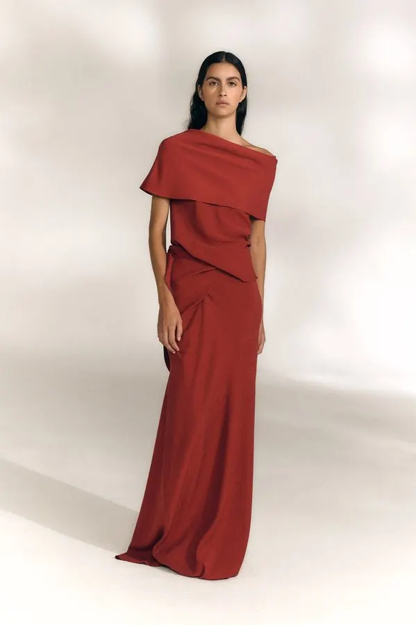Carmine Silk Evening Gown