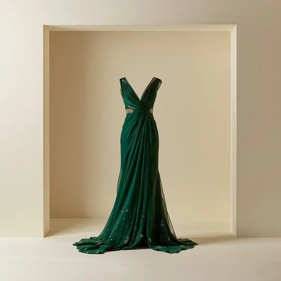 Foret Emerald Draped Gown