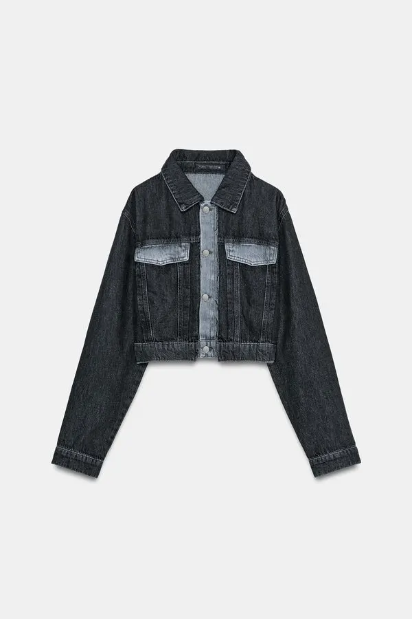 Cropped Contrast Denim Jacket