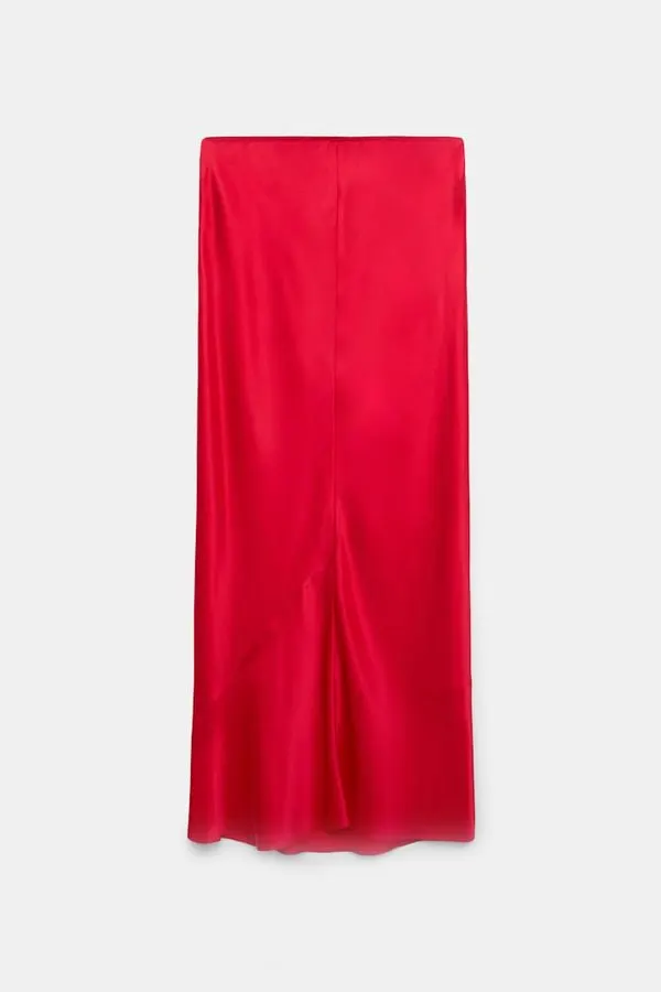 Scarlet Satin Midi Skirt