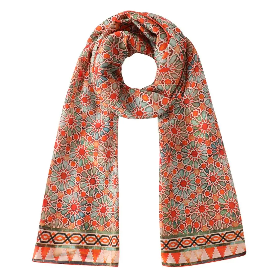Amber Geometric Silk Scarf
