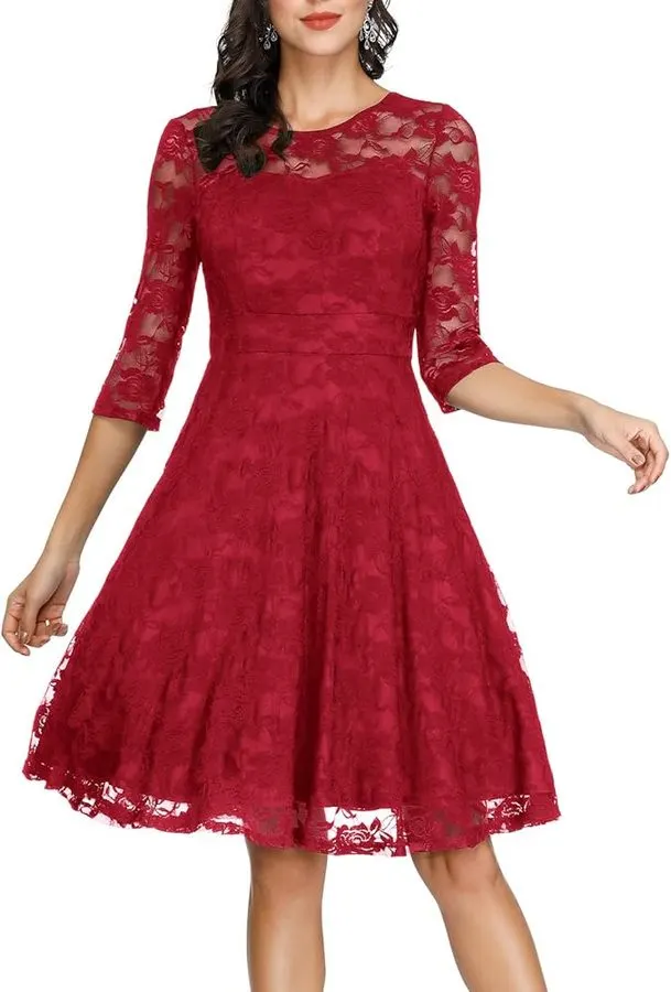 Crimson Lace Cocktail Dress