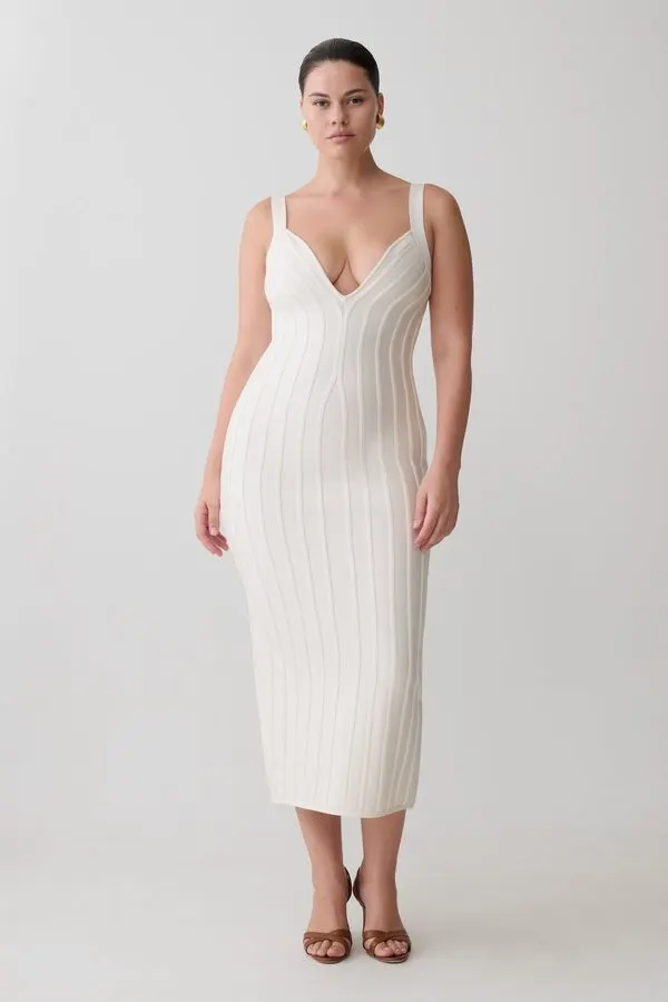 Ivory Knitted Midi Dress