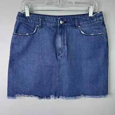Raw-Hem Denim Mini Skirt