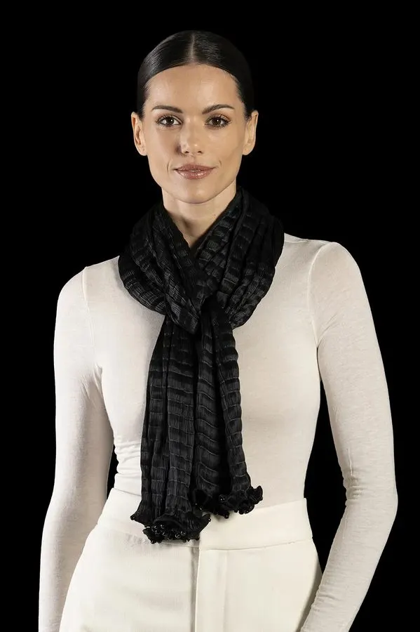 Black Opal Pleated Silk Scarf