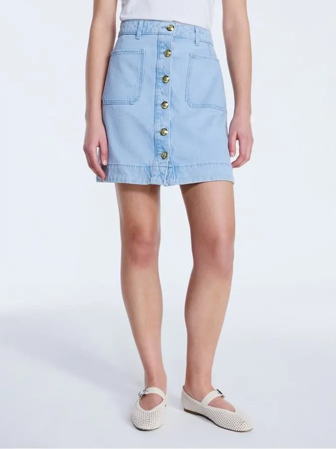 Button-Front Denim Mini Skirt
