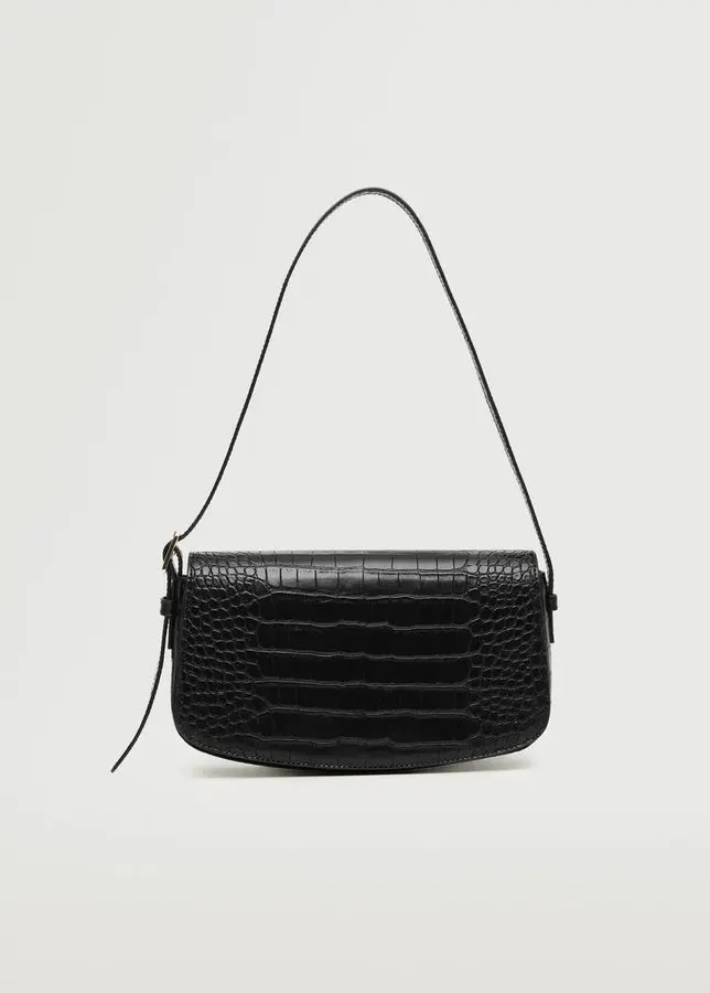 Coal Croc-Effect Baguette Bag