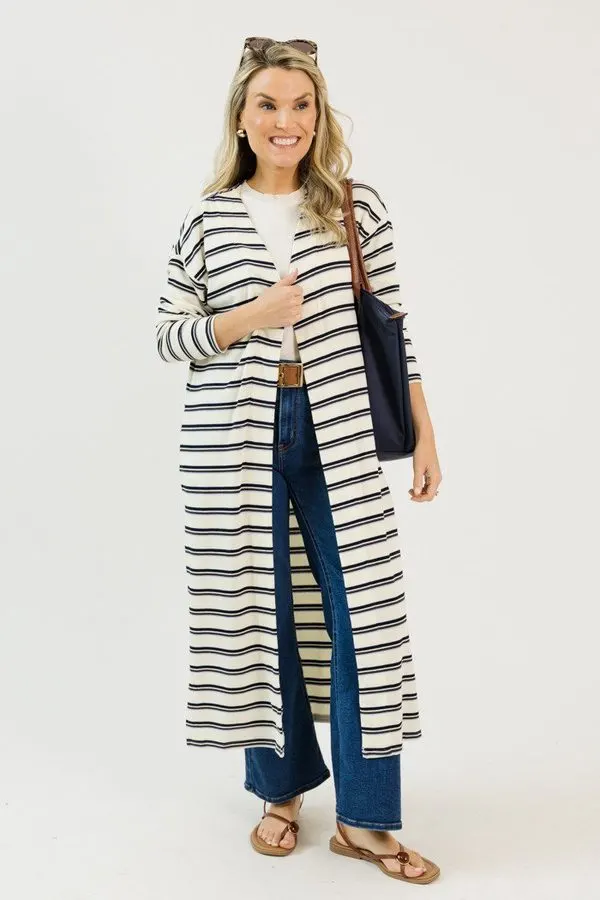 Striped Longline Knit Cardigan