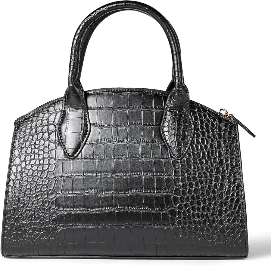Onyx Croc Top-Handle Bag