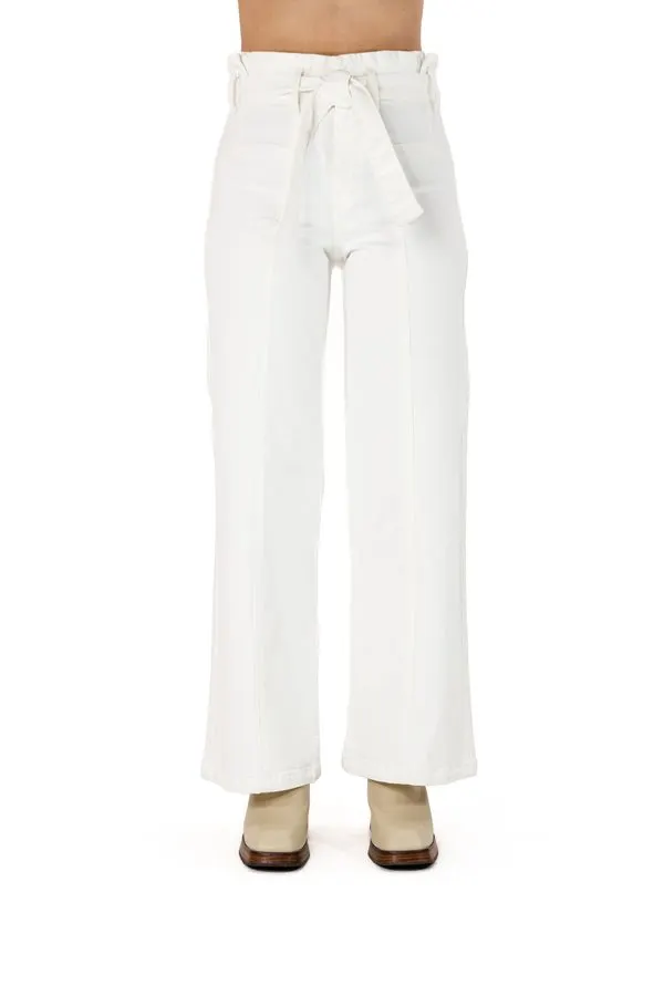 Ivory Belted Paperbag Trousers