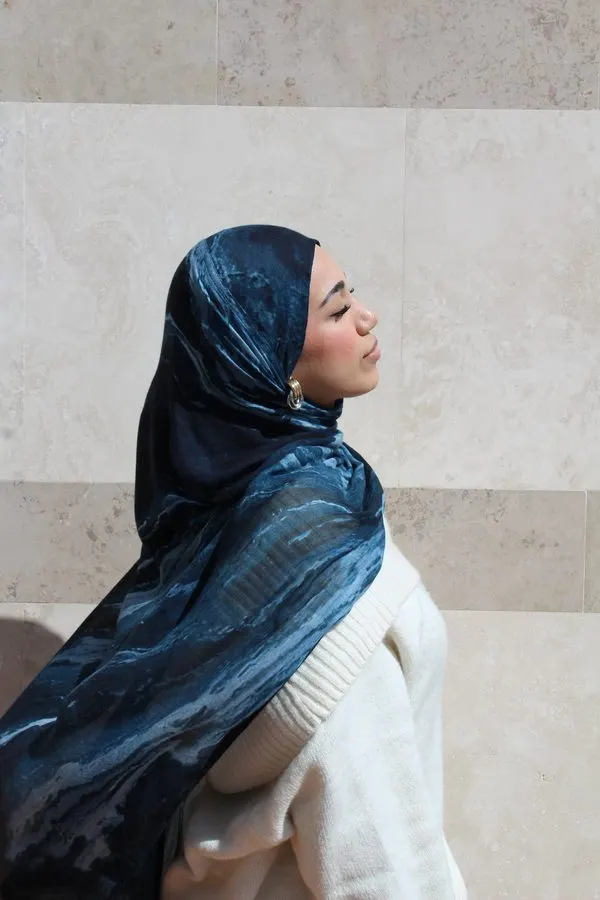 Midnight Marble Silk Shawl