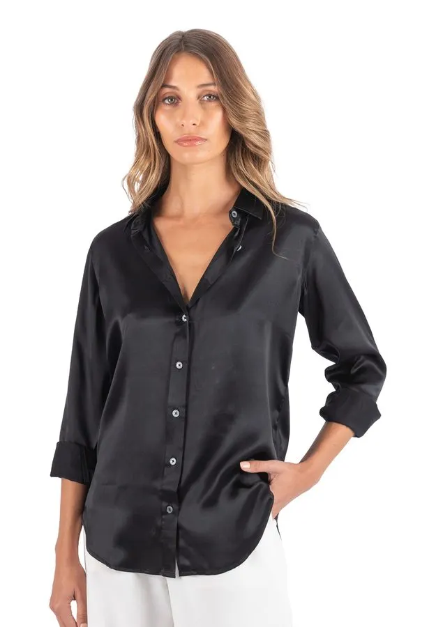 Noir Silk Charmeuse Blouse