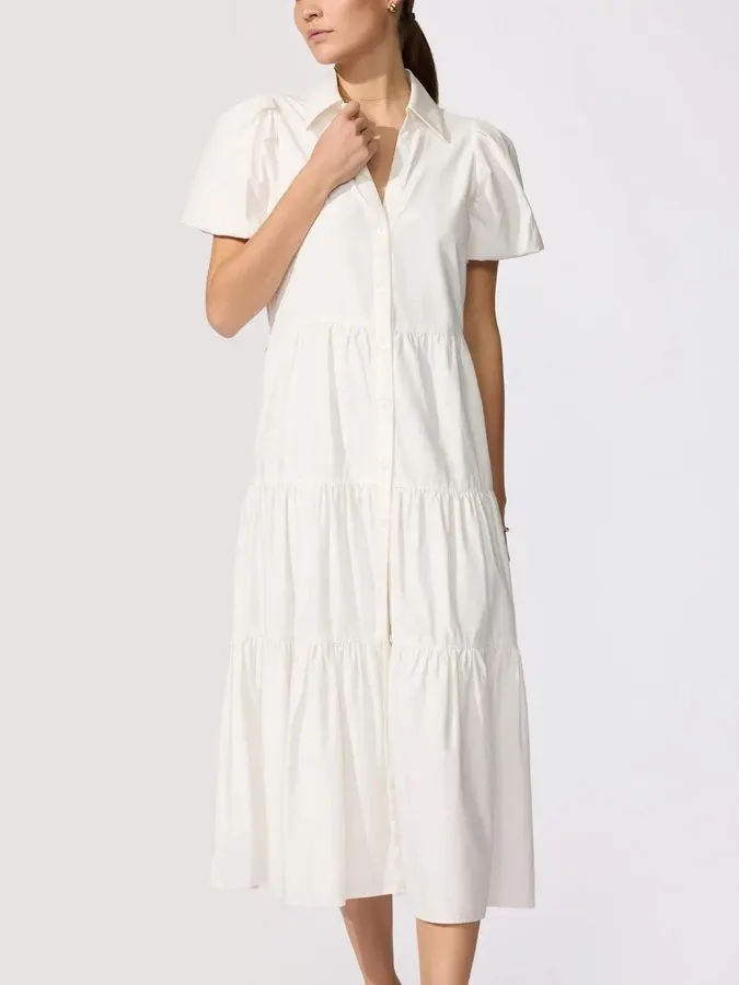 Ivory Tiered Shirt Dress