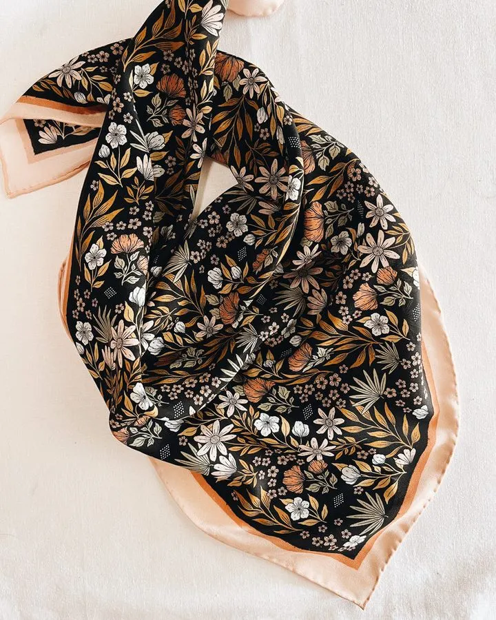Midnight Botanical Silk Shawl