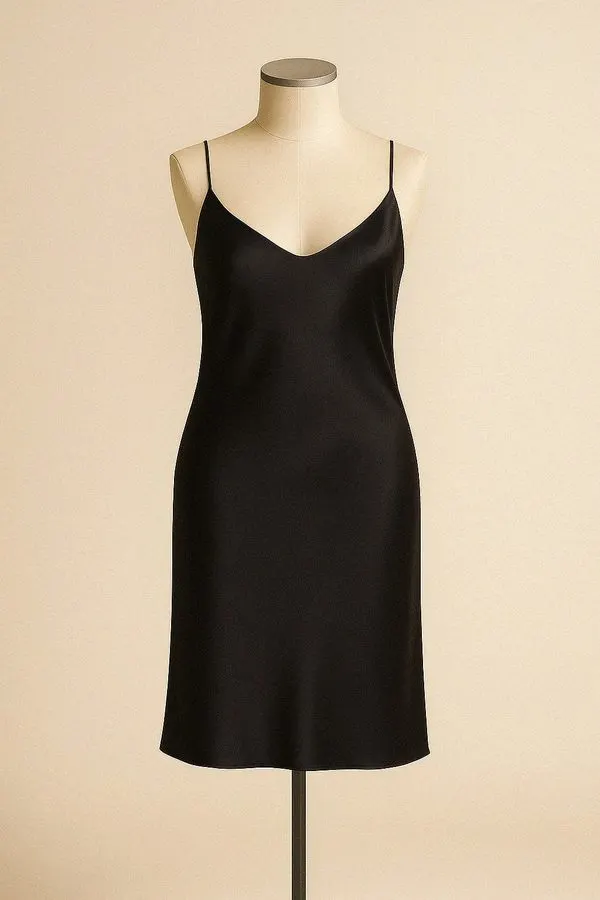 Noir Bias-Cut Satin Slip Dress
