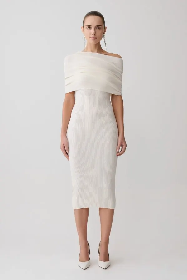 Ivory Knitted Midi Dress
