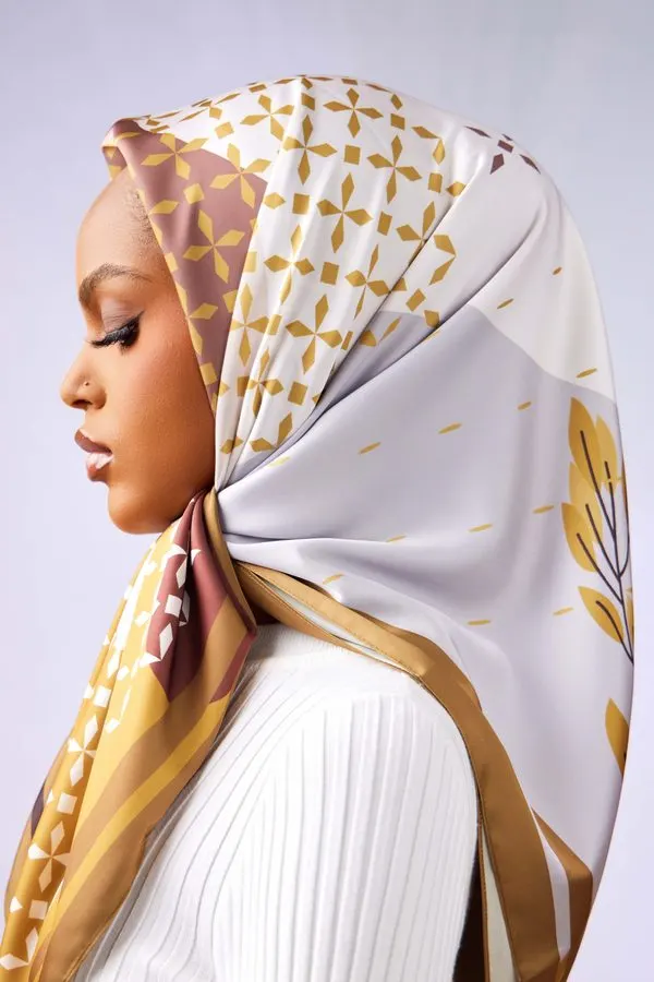 Amber Geometric Silk Scarf