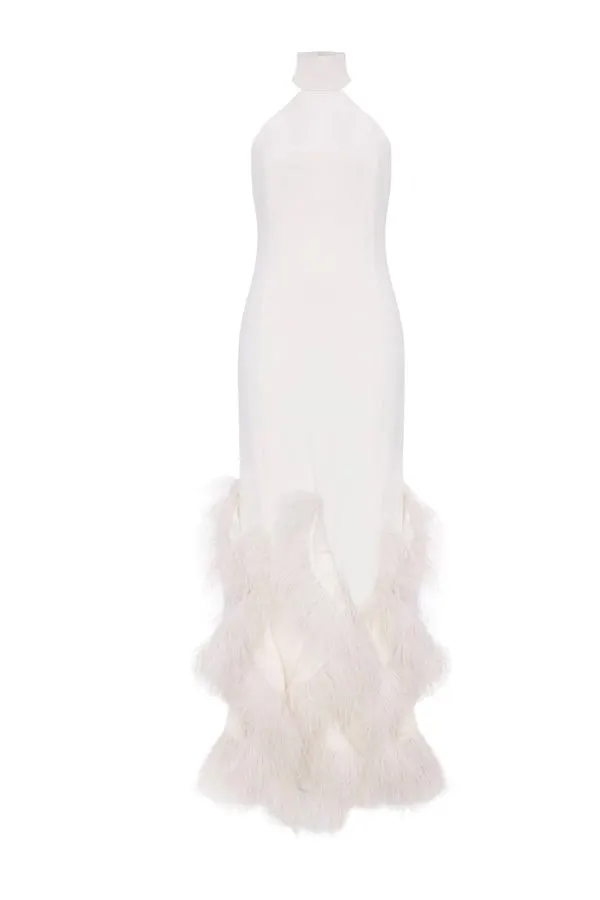 Plume Feather-Trim Gown