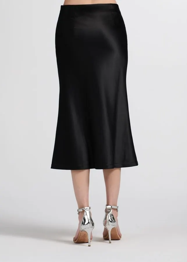 Raven Satin Bias Midi Skirt