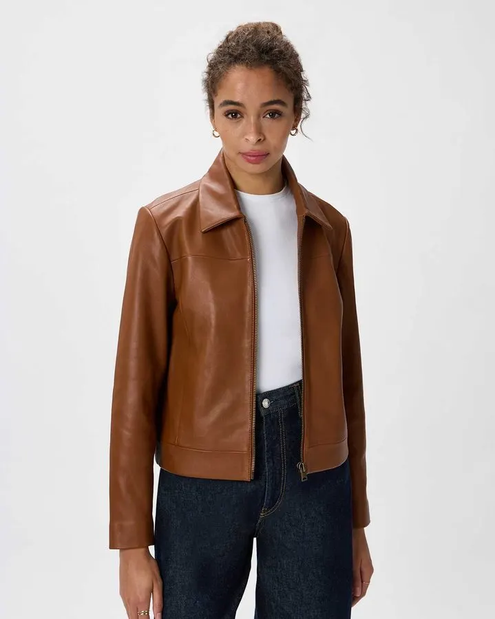 Cognac Cropped Leather Jacket