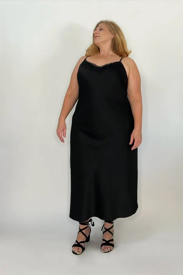 Black Lace-Trim Slip Dress