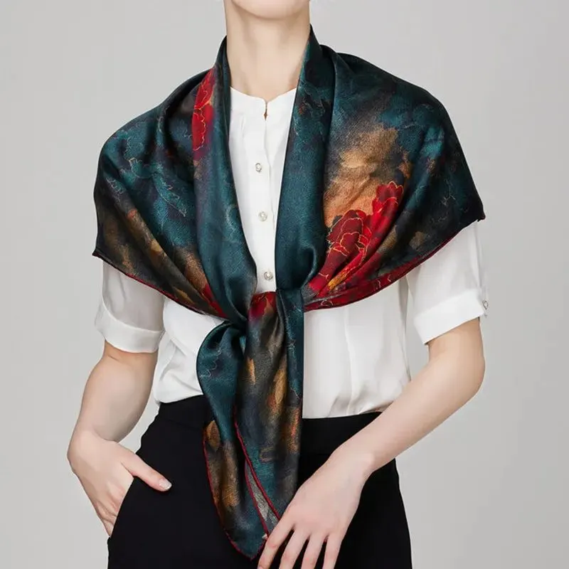 Midnight Peony Silk Ribbon Scarf Duo