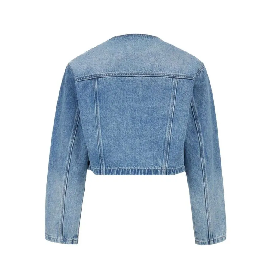 Cropped Contrast Denim Jacket