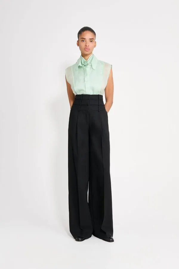 Black Wool-Blend Trousers