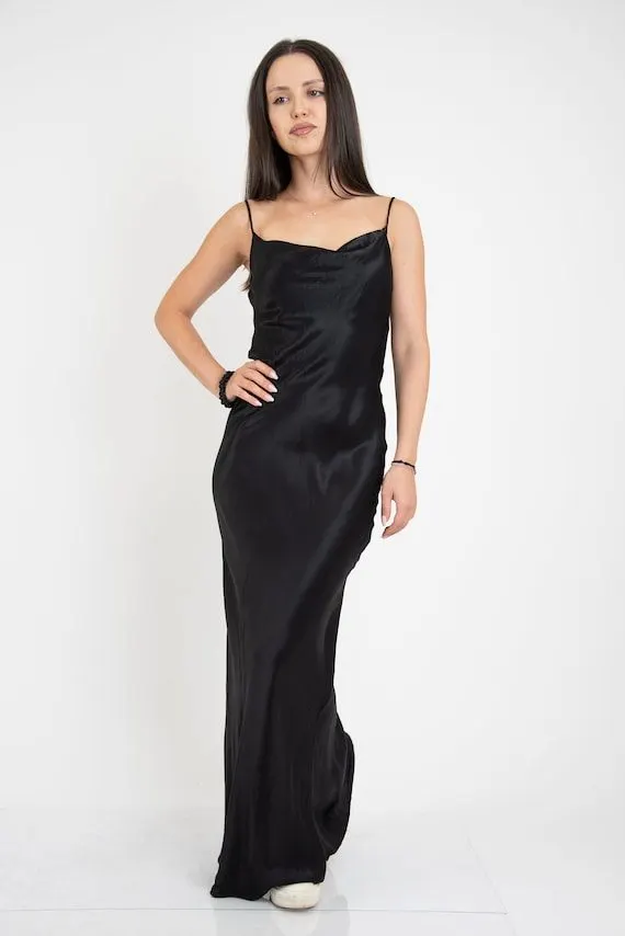 Blackened Satin Slip Gown