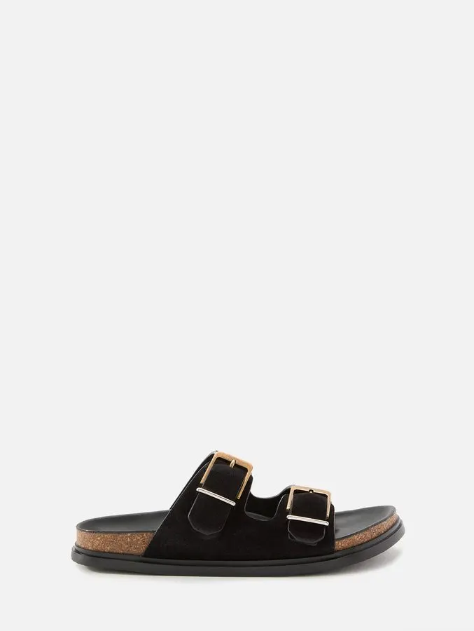 Noir Buckled Slide Sandal
