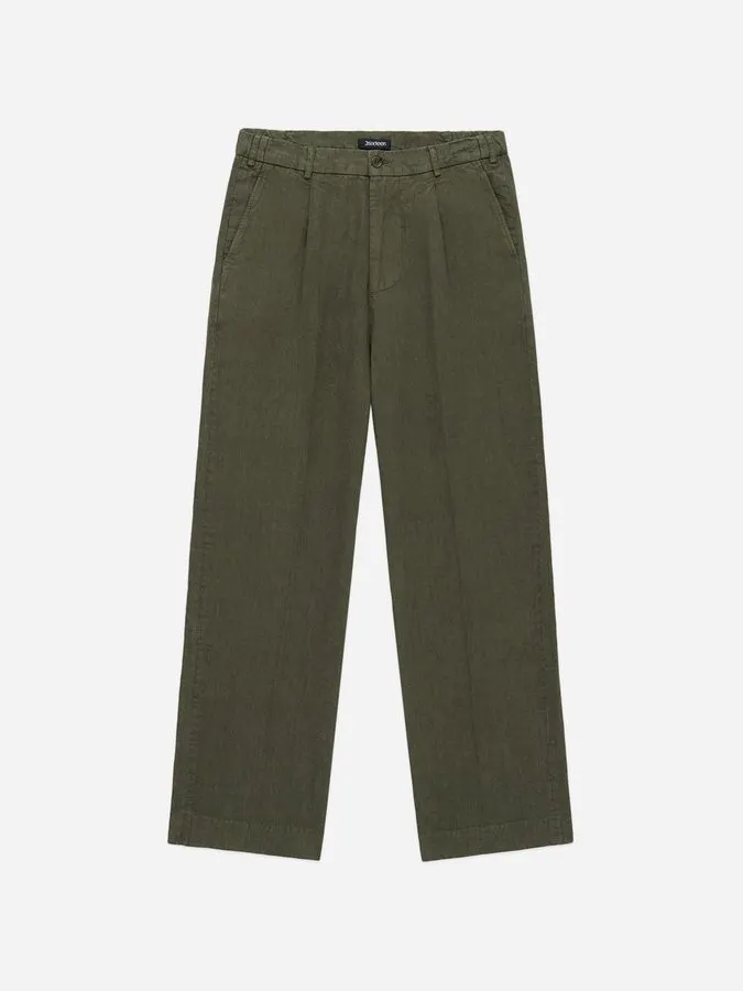 Olive Pleated Cigarette Trousers