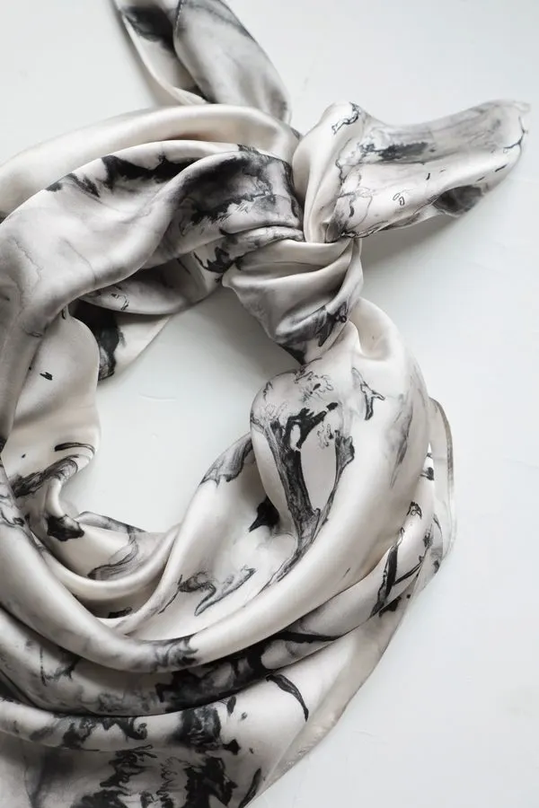 Ink Wash Hand-Rolled Silk Scarf