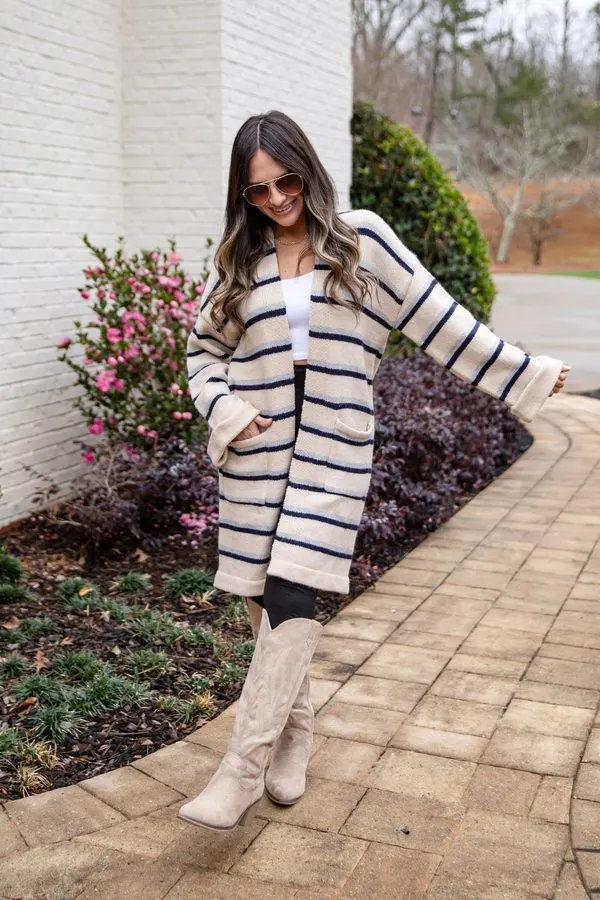 Striped Longline Knit Cardigan