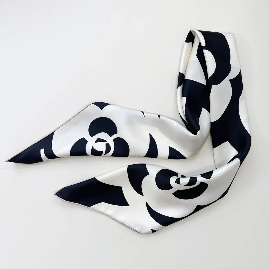 Noir Camellia Silk Ribbon Scarf