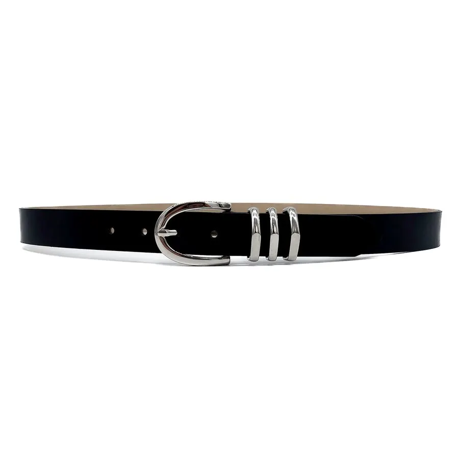 Noir Silver-Buckle Leather Belt