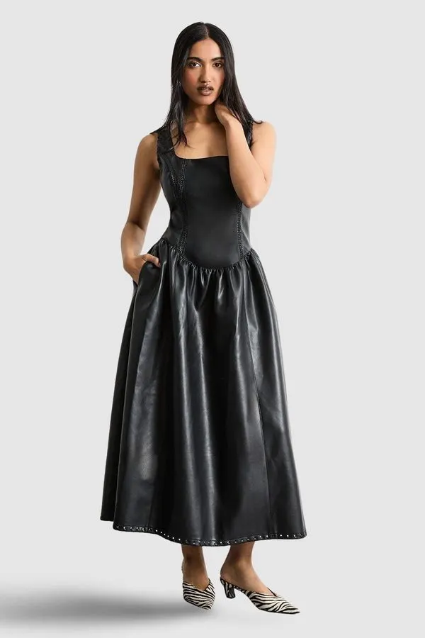 Nightfall Leather-Trim Midi