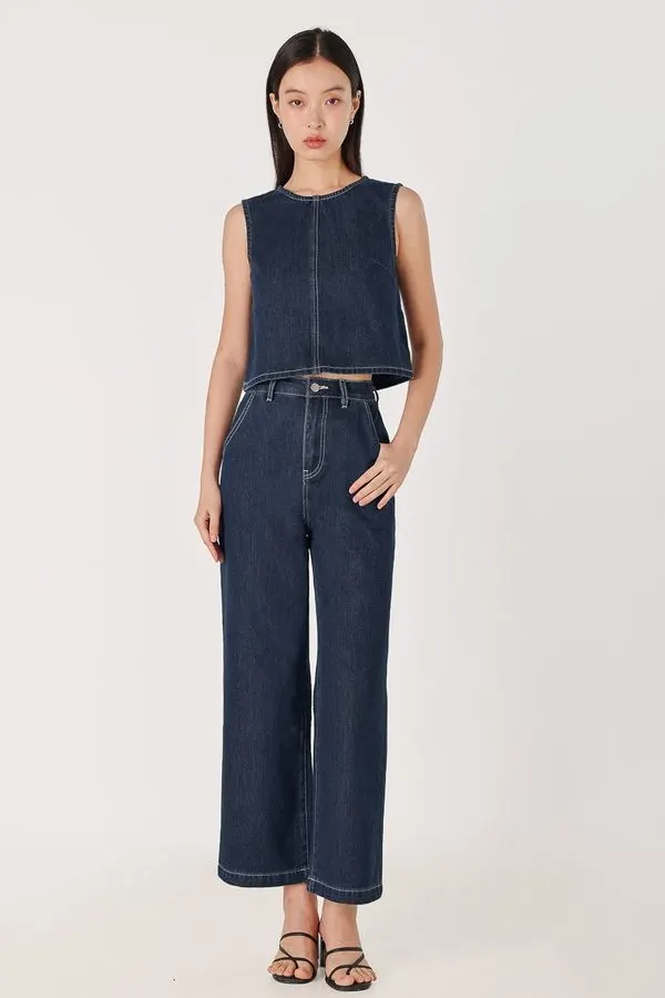 Contrast-Stitch Straight Jeans