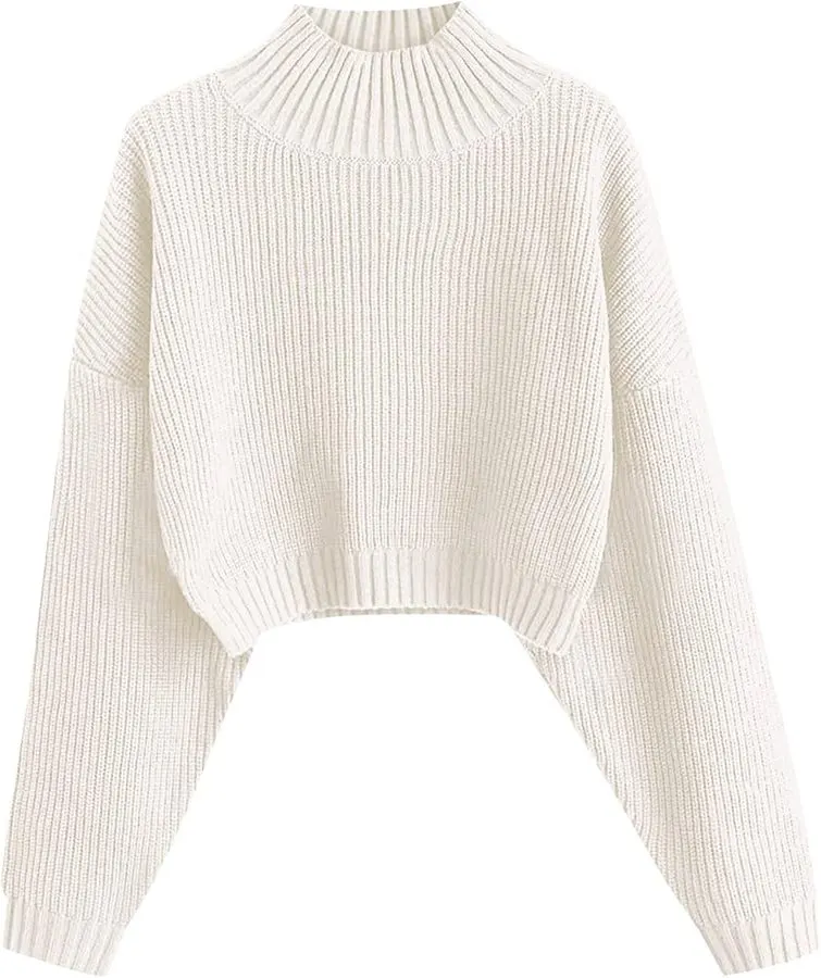 Cropped Ribbed Knit Sweater